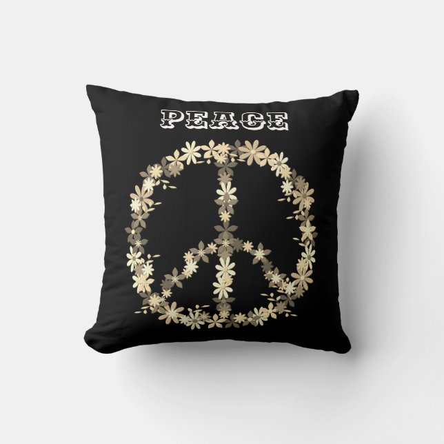 Peace sign ,black white monochromPersonalized text Cushion (Front)