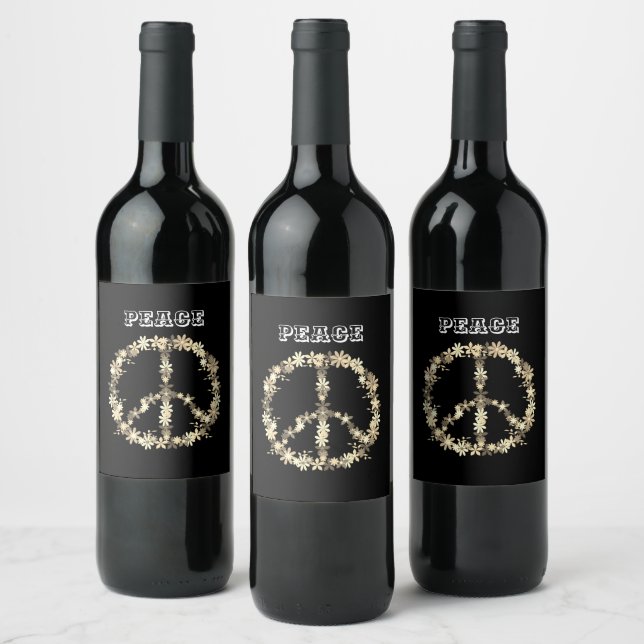 Peace sign ,black white monochromPersonalized text Wine Label (Bottles)