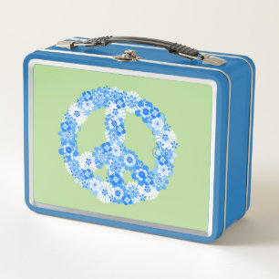 Peace Sign Blue Metal Lunch Box