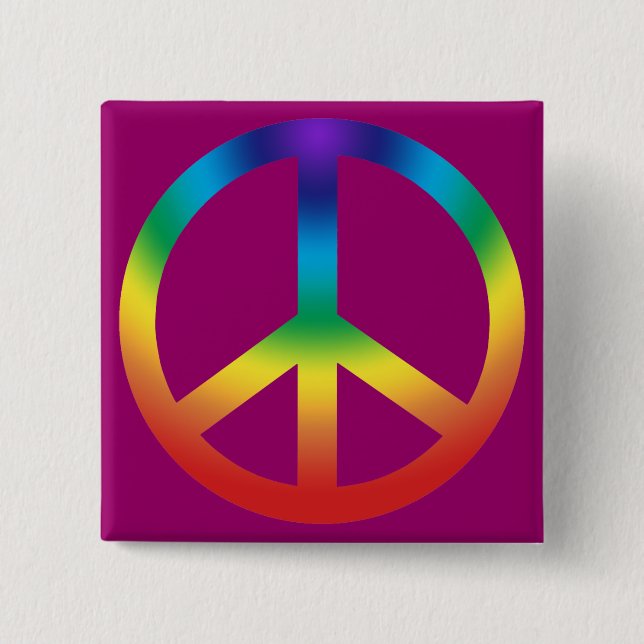 Peace Sign button; Chakra Colours 15 Cm Square Badge (Front)