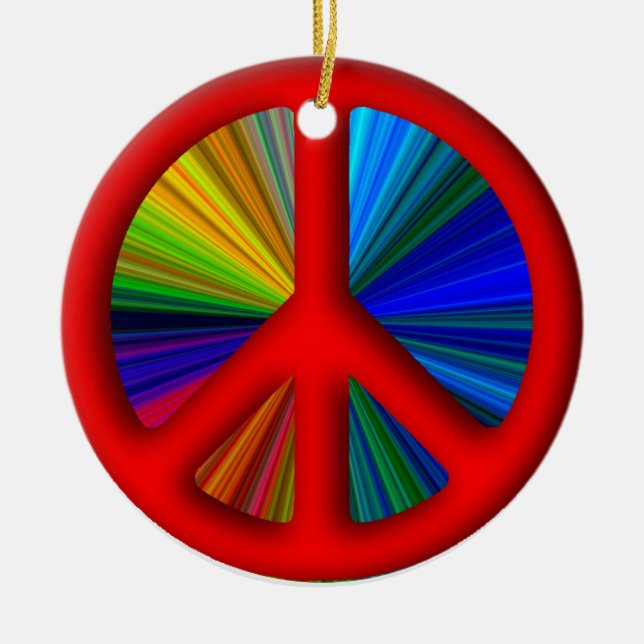 Peace Sign Christmas Ceramic Tree Decoration (Front)