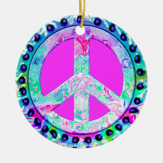 Peace Sign Christmas Ceramic Tree Decoration (Front)