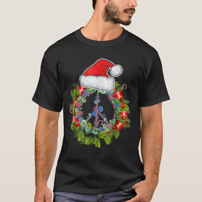 Peace Sign Christmas Wreath Gift For Men Women Kid T-Shirt (Front)