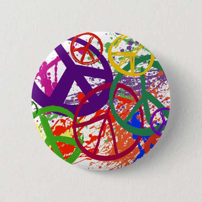 PEACE SIGN COLLAGE 6 CM ROUND BADGE (Front)