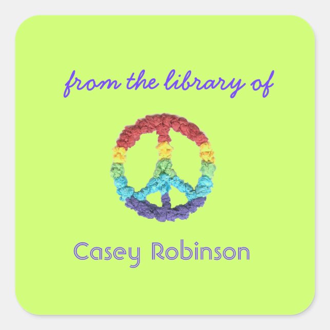 Peace sign custom bookplates square sticker (Front)