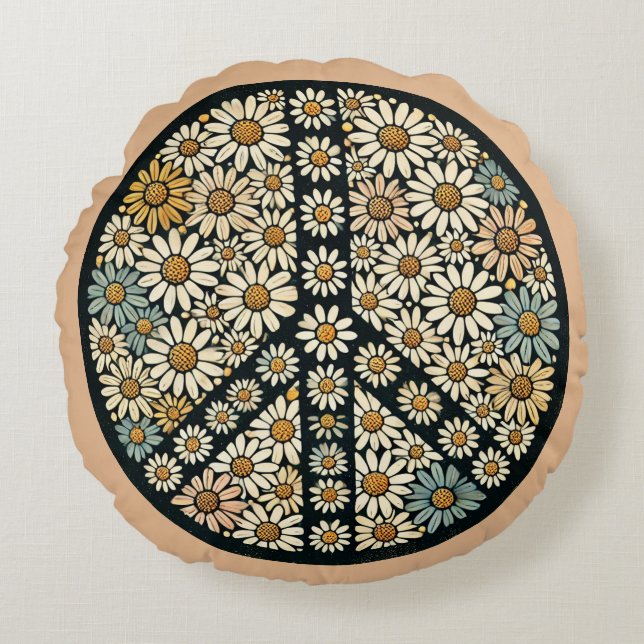 Peace Sign Daisies                                 Round Cushion (Front)
