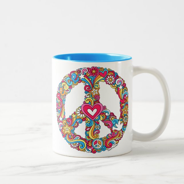 Peace Sign & Dove Groovy Psychedelic Mug ♥ (Right)