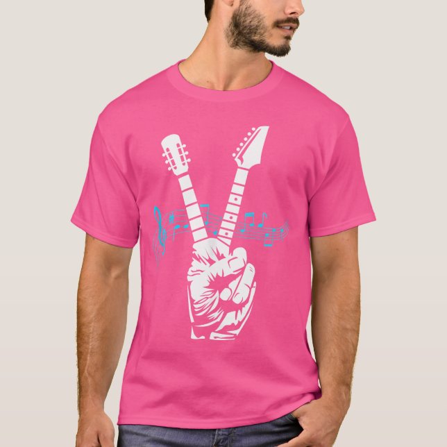 Peace Sign Electric Acoustic Guitar Fingers T-Shirt (Front)