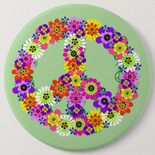 Peace Sign Floral 6 Cm Round Badge