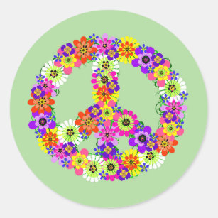 Peace Sign Floral Classic Round Sticker