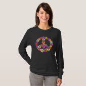 Peace Sign Floral Cutout on Black T-Shirt (Front Full)