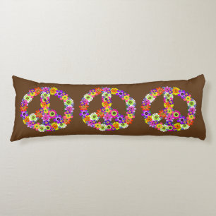 Peace Sign Floral in Brown Body Cushion