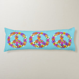 Peace Sign Floral in Light Blue Body Cushion