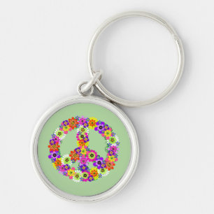 Peace Sign Floral Key Ring