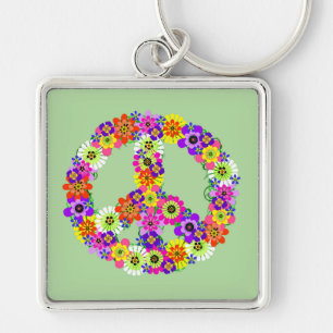 Peace Sign Floral Key Ring