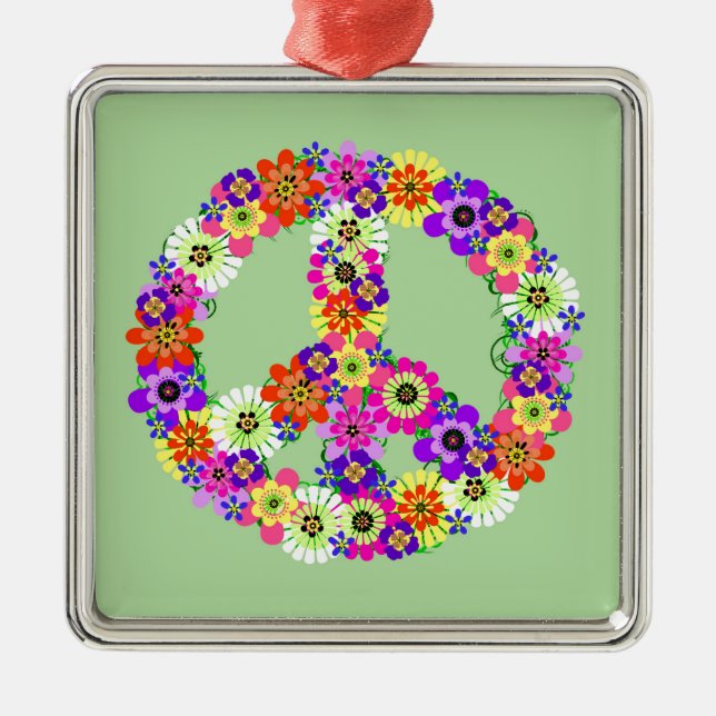 Peace Sign Floral Metal Tree Decoration (Front)