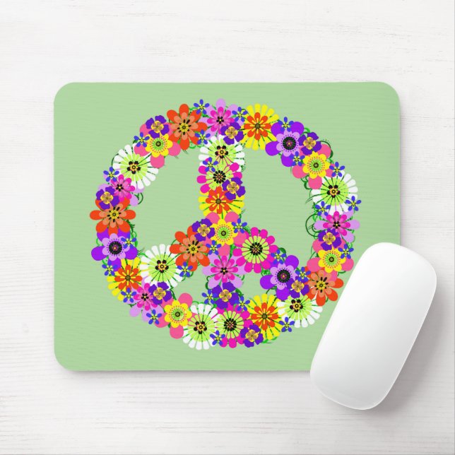 Peace Sign Floral Mouse Pad (With Mouse)