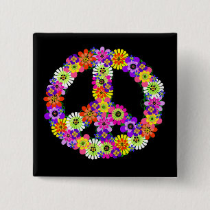 Peace Sign Floral on Black 15 Cm Square Badge