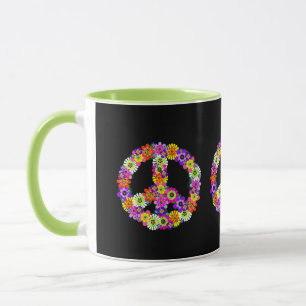 Peace Sign Floral on Black Mug