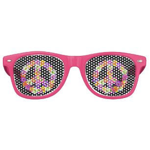 Peace Sign Floral on Black Retro Sunglasses