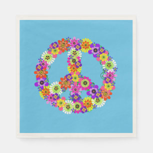 Peace Sign Floral on Blue Napkin