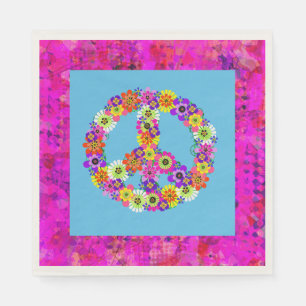 Peace Sign Floral on Blue Petals Napkin