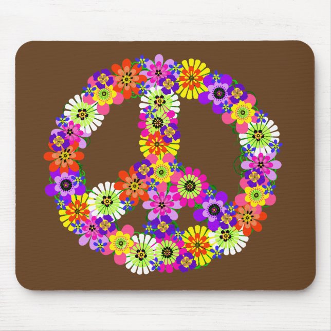 Peace Sign Floral on Brown Mouse Pad (Front)