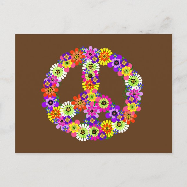 Peace Sign Floral on Brown Postcard (Front)
