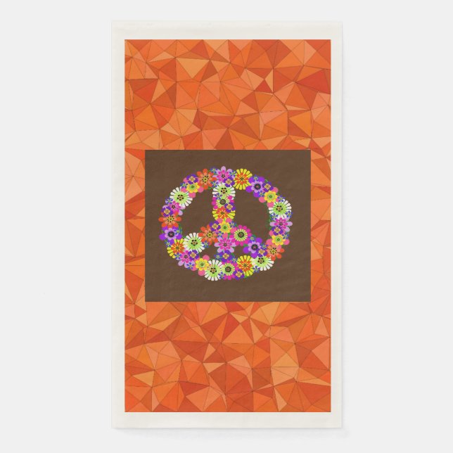 Peace Sign Floral on Brown with Orange Napkin (Front)