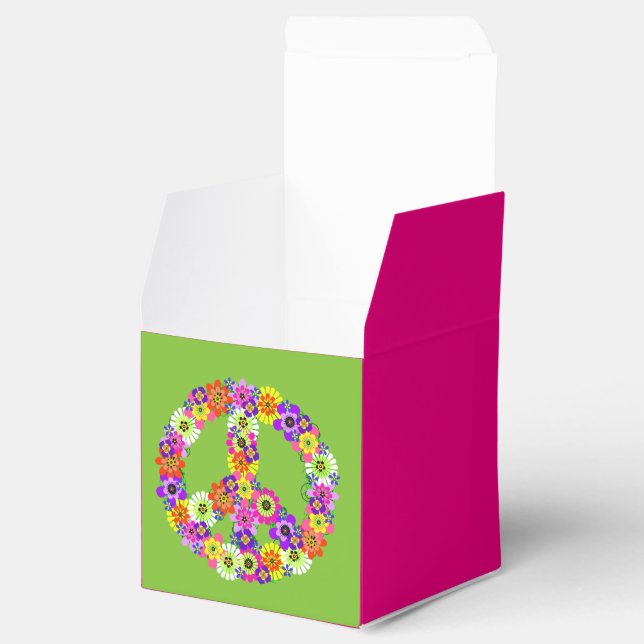 Peace Sign Floral on Lime Green Favour Box (Opened)