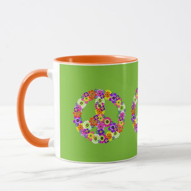 Peace Sign Floral on Lime Green Mug (Left)