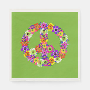 Peace Sign Floral on Lime Green Napkin