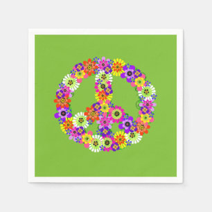 Peace Sign Floral on Lime Green Napkin