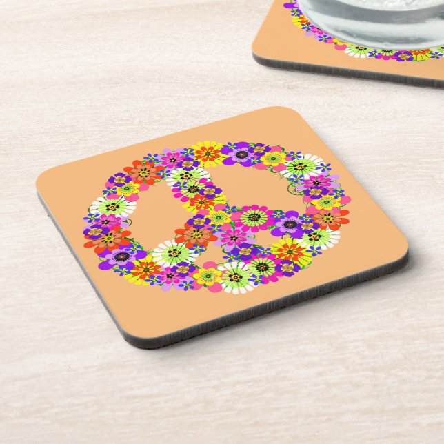 Peace Sign Floral on Peach Coaster (Left Side)