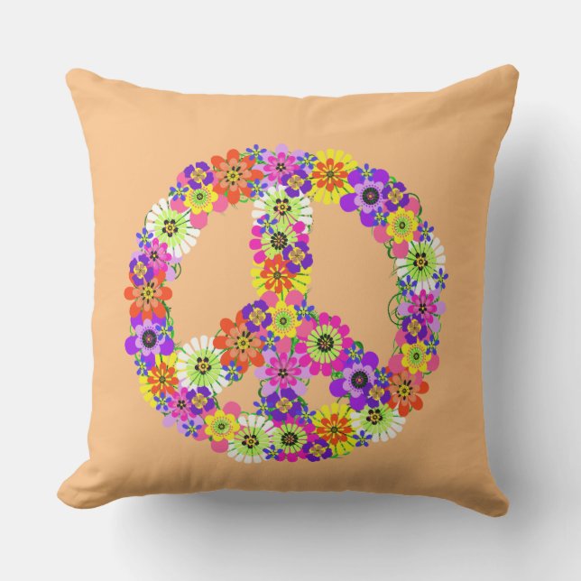 Peace Sign Floral on Peach Cushion (Front)