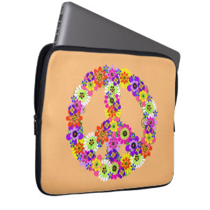Peace Sign Floral on Peach Laptop Sleeve