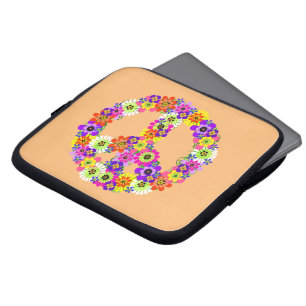 Peace Sign Floral on Peach Laptop Sleeve