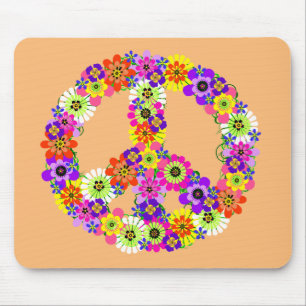 Peace Sign Floral on Peach Mouse Pad