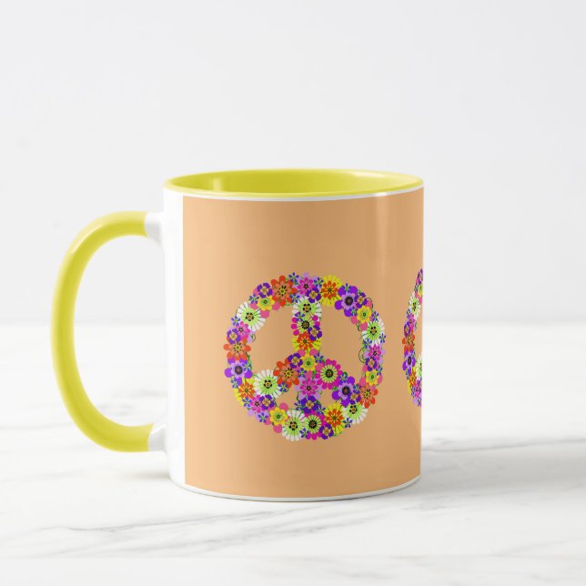 Peace Sign Floral on Peach Mug (Left)