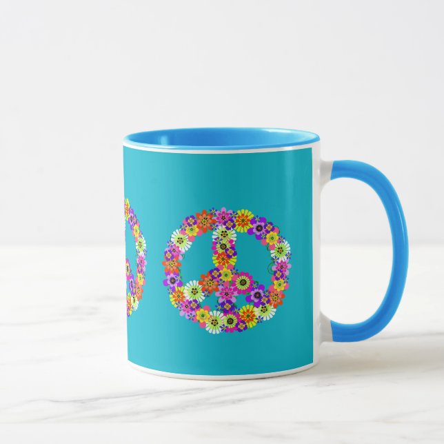Peace Sign Floral on Turquoise Mug (Right)