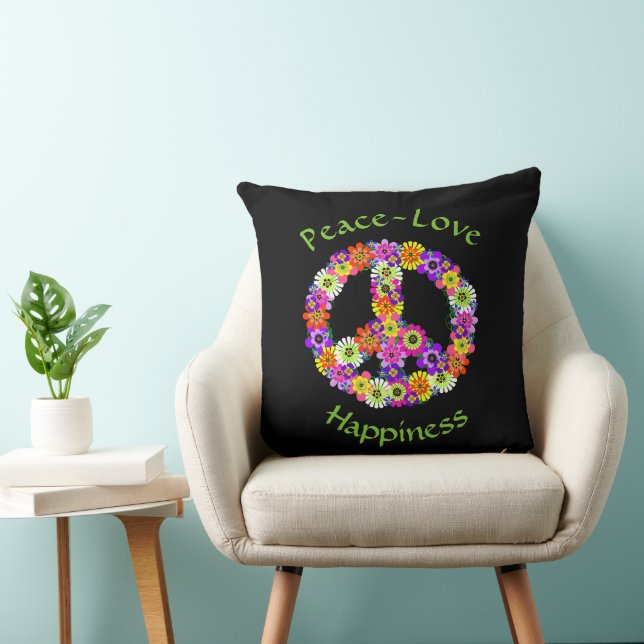 Peace Sign Floral Peace Love Happiness Cushion (Chair)