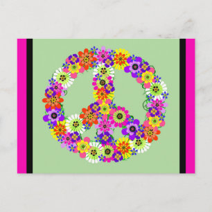 Peace Sign Floral with fuchsia & black border Postcard