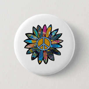 Peace Sign Flower Blues 6 Cm Round Badge