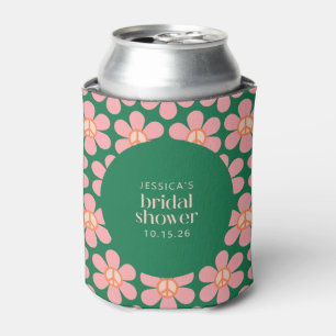 Peace Sign Flower Green Pink Custom Bridal Shower Can Cooler