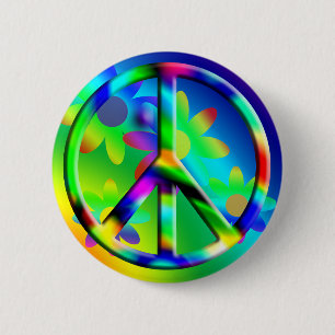 Peace Sign Flower Power Hippie Button