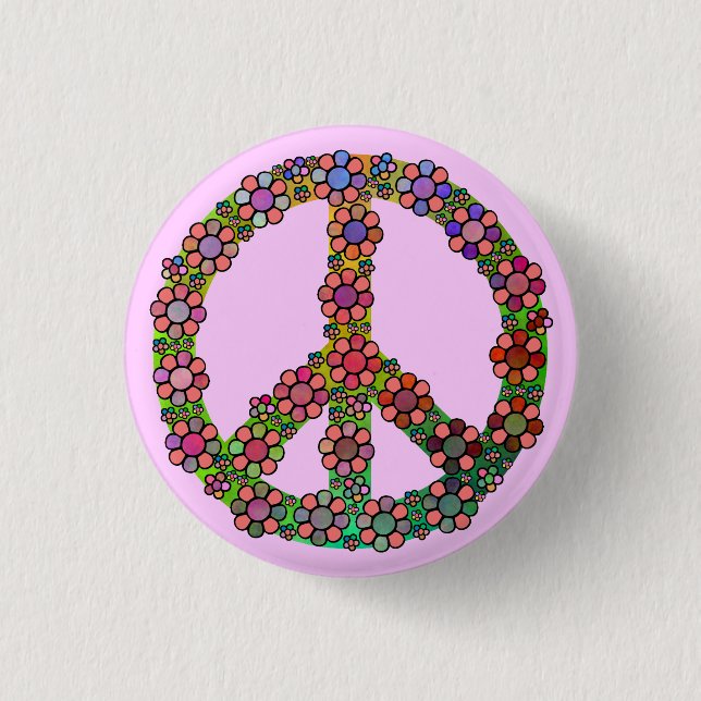 Peace Sign Flower Symbol Colourful 3 Cm Round Badge (Front)
