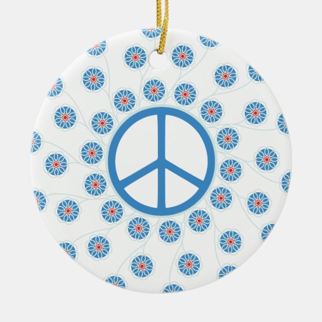 Peace Sign Flowers Ceramic Tree Decoration (Front)