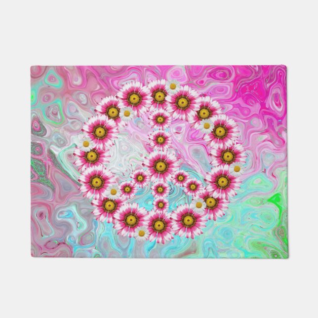 Peace Sign Flowers Doormat (Front)