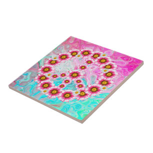 Peace Sign Flowers Tile