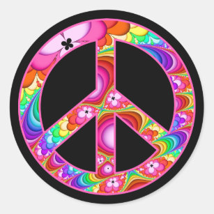 Peace Sign Fractal Groovy Trip Classic Round Sticker
